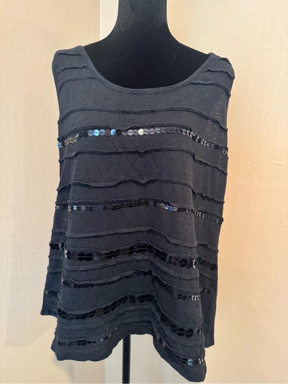 Vintage Lane Bryant Women’s Black Sequin-Trim Tank Top